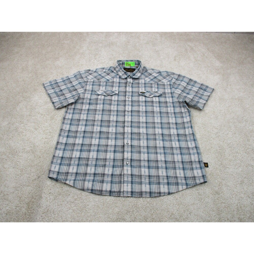 Howler Brothers Shirt Mens Large L Blue Plaid Western Pearl Snap Short Sleeve